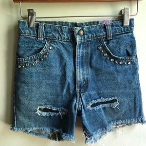 Vintage 90s Levi’s rhinestone embellished distressed denim shorts